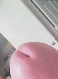 Close-up of my cockhead showing cum-slit