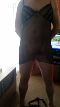 Hubby in his lingerie getting excited