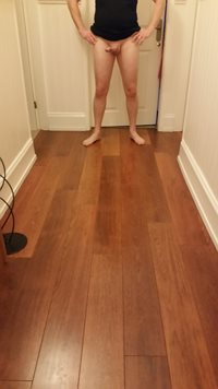 Hubby in dress see his shaved cock