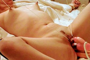 Showing off her nipples and pussy lips! String tied up and open!