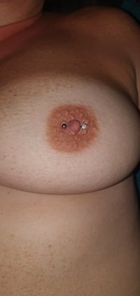 Friend came round and pierced her nipple for her