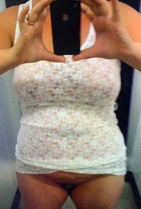 The wife in her see through top and no knickers, showing her cute little pu...