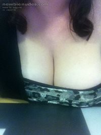 my tits having a rest ob the desk - a bit more risky at work!