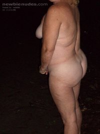 Wife Naked in the woods   Do you like her fat ass?