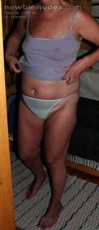 She is my 57 y/o wife.Do you like her panties........