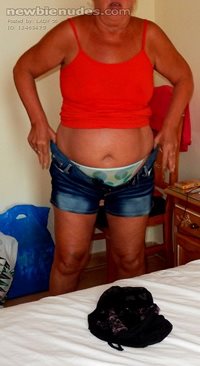 She is my 57 y/o wife.Do you like her panties........