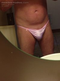 Hubby in my satin panties!
