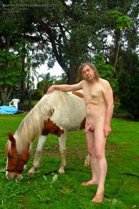 Taking the pony for a walk.  Great to be nude, need people to join me.