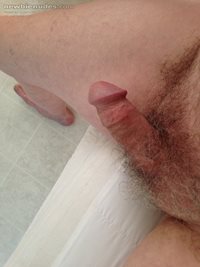 Just out of shower and it was hanging there, so HAD to tease it a little. A...